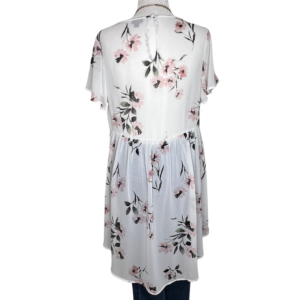 Torrid NEW Tunic Floral Chiffon Hi Lo Ivory White Pink Medium Large 10 M L NWOT - Picture 8 of 13